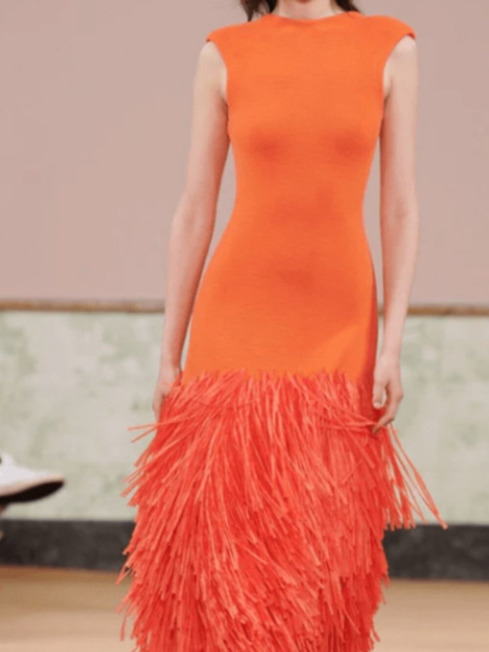 Aje Orange Raffia Fringe Knit Dress